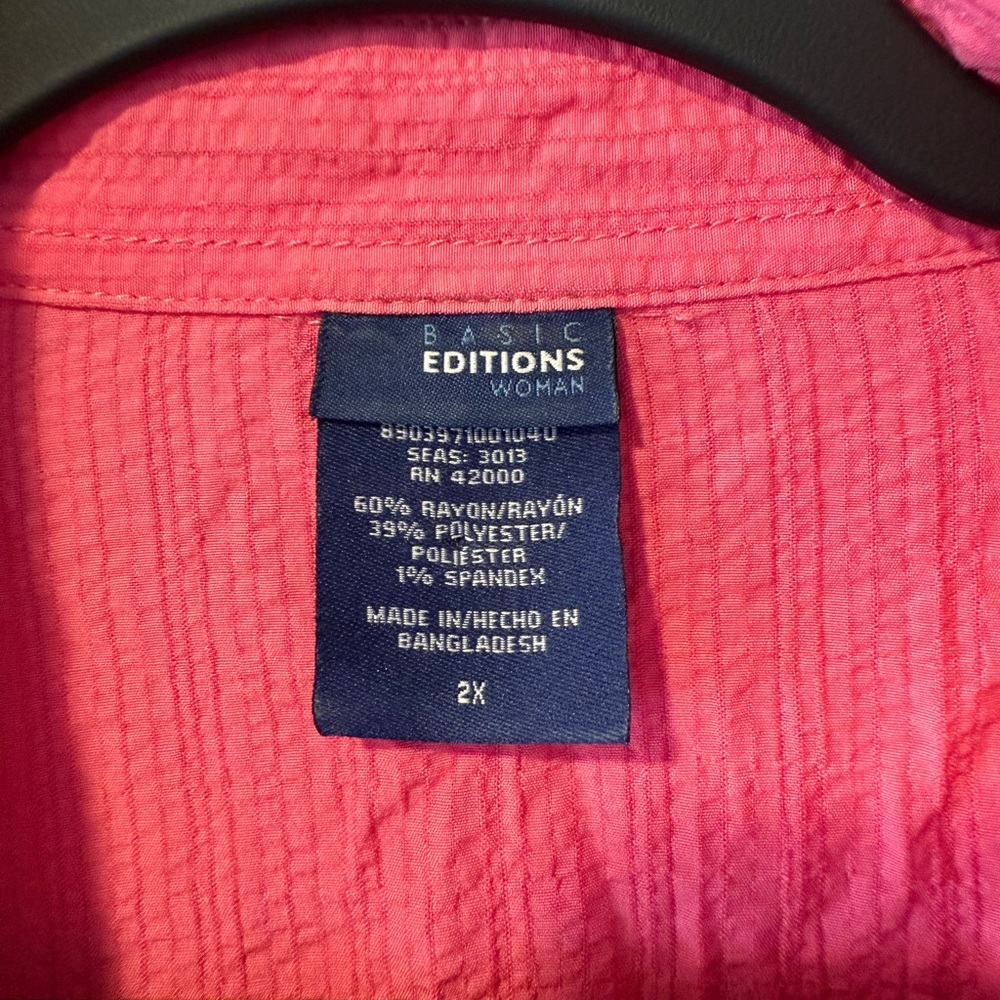 Basic Editions Bright Pink Button-Down Top - Picture 2 of 14